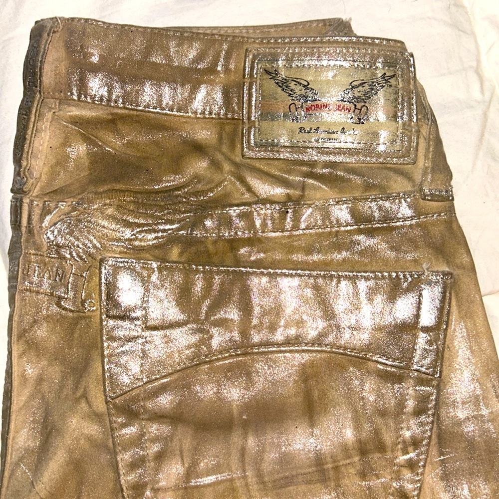 Robin jeans, beige, gold shine.
